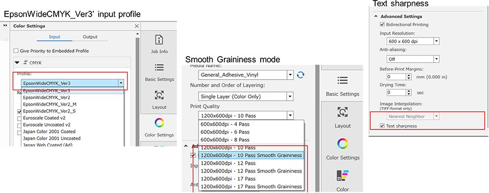 Epson Edge Print Pro mit Funktionen für Farbprofile, Körnigkeit und Textschärfe