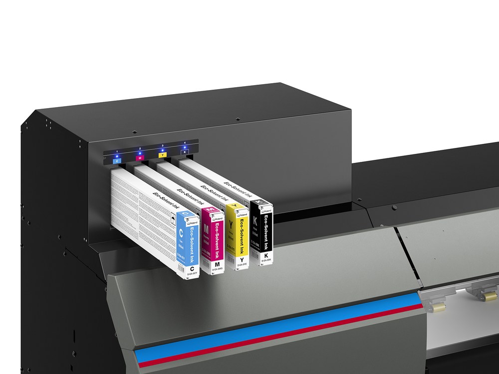 Tintensystem des Roland DGXpress ER-641 mit CMYK TH Eco-Solvent-Tinten