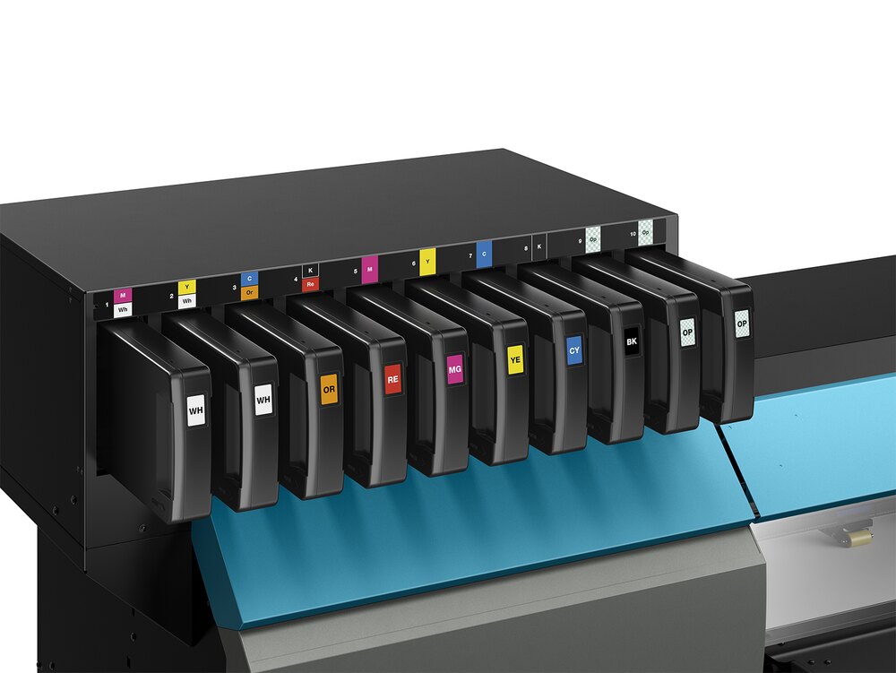 TA2-Tintenstation des Roland TrueVIS AG-640 mit zehn Tintenschächten