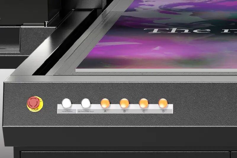 Bedientasten für die vier Vakuumzonen des Roland VersaOBJECT EU2-1000MF